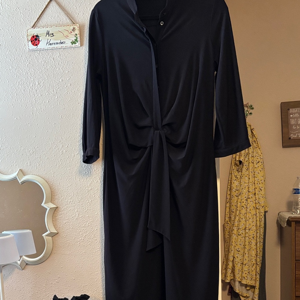 Vera Wang Black Twist-Front Midi 3/4 sleeve Dress